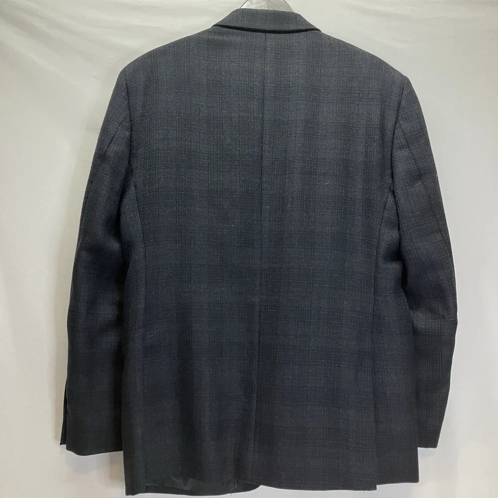 Kenneth Cole Mens Navy Blue AWEARNESS Plaid 100% Wool Slim Fit Blazer Jacket 44L